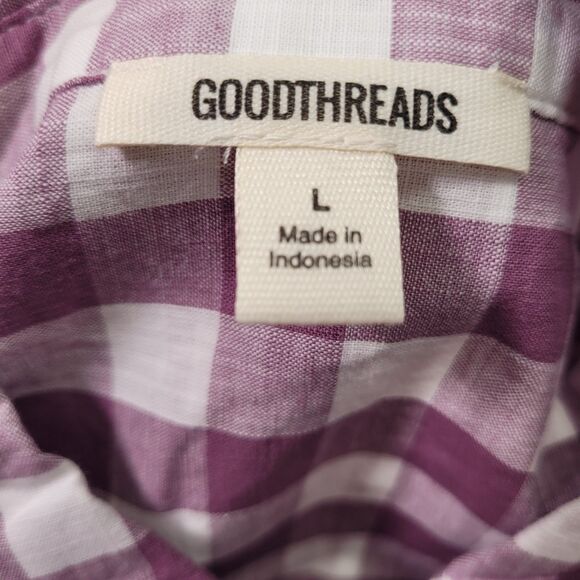 GoodThreads Women Washed Cotton Short-Sleeve Shirt Purple/White Gingham Large - Picture 7 of 12